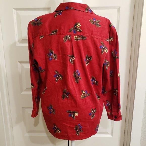 Vintage SK Wear red floral long sleeve button down size medium - Picture 2 of 7